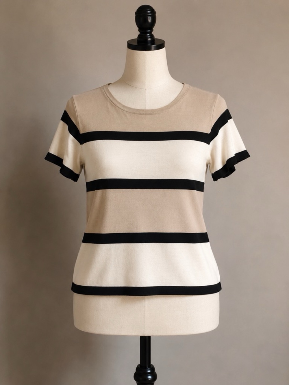 Beige & Black Striped Short-Sleeve Knit Tee